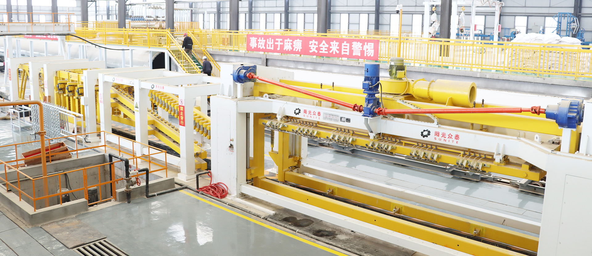 Interior view of a production line inside a factory